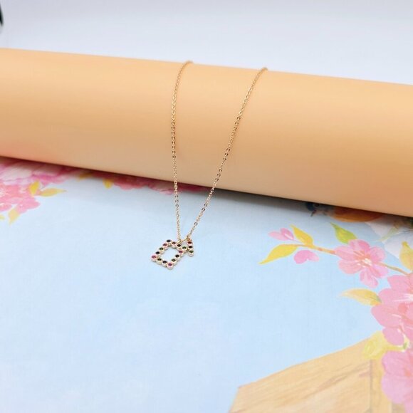 Colorful Initial Pendant Rose Gold Necklace 18+2 Inch Adjustable Chain, XPNL0105 - Picture 7 of 13